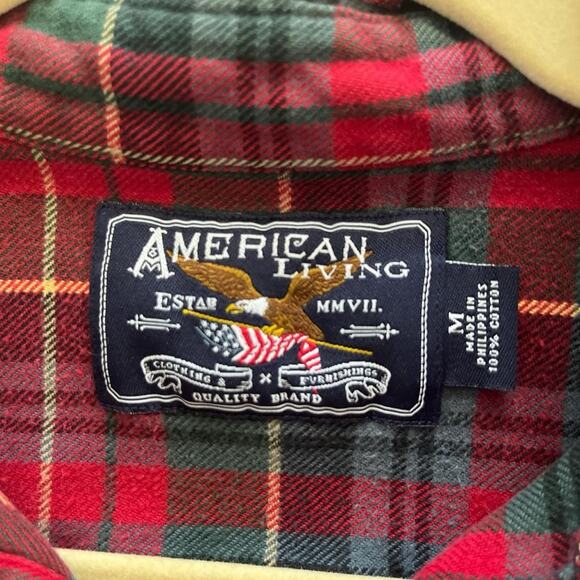 American Living vintage Red Green flannel button down Plaid Shirt cabincore - Picture 6 of 8